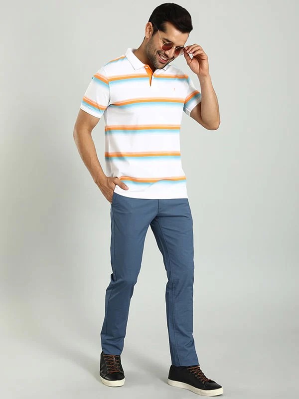 Indian Terrain Men's Slim Fit Self Design Blue Trousers